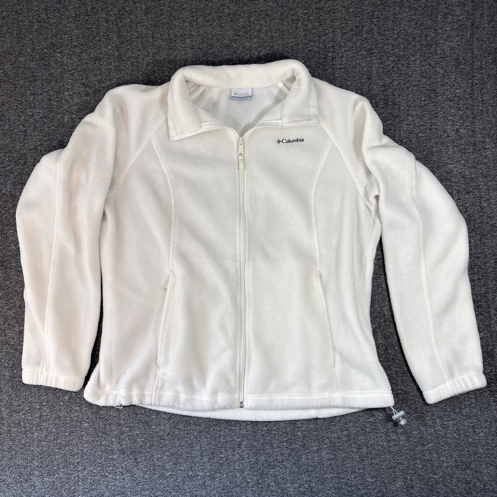 Columbia Women's Fleece Jacket Size XL Cozy Fall Full Zip White with Pockets